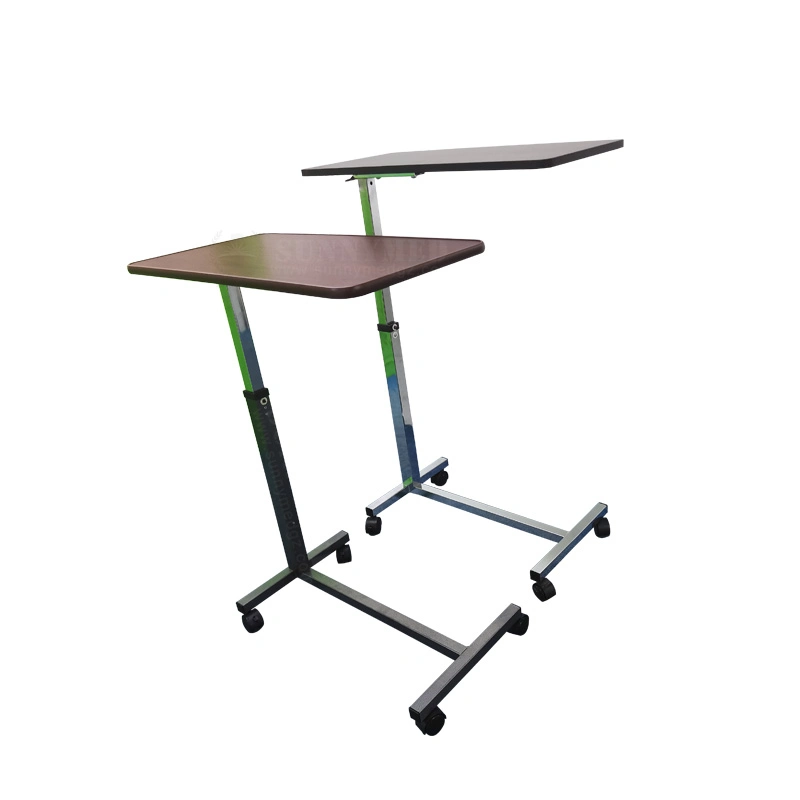 Sy-R083 Medical Height Adjustable Overbed Table Patient Bedside Table with Casters