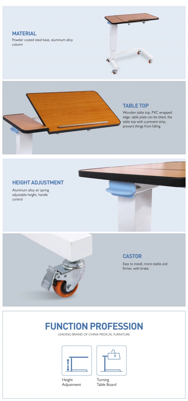 Factory Supply Hospital Medical Device Equipment Furniture Bedside ABS Over Bed Table Used in Patient Rooms