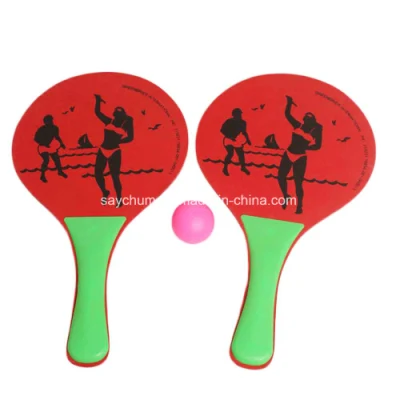 Wasserballschläger mit individuellem Logo, Holzset mit 2 Paddeln und Bällen für Erwachsene, Sand, Teamspiele, Spielzeug, Tennis-/Badminton-/Pingpong-Schlägerpaddel